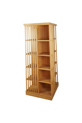 Wooden Storage Cabinet with Slatted Doors and Shelves PNG