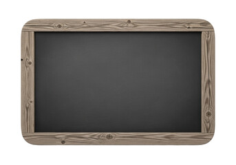 Obraz premium Blank dark grey chalkboard with subtle chalk dust and a rustic, wooden border, isolated on a transparent background with copy space and soft studio lighting. Versatile stock image