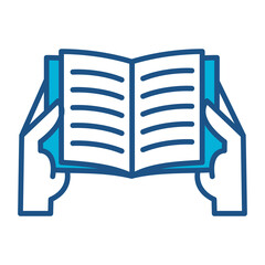 Reading Icon In Blue Monochrome Flat Design, Vector Illustration