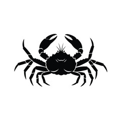 Silhouette of crab with raised claws and detailed legs on a white background. EPS 10.