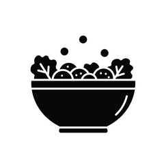 Silhouette of salad bowl with leafy greens and sliced vegetables on a white background. EPS 10.
