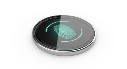 Modern circular ui element with fingerprint scan icon for digital interfaces and device control applications isolated on white background