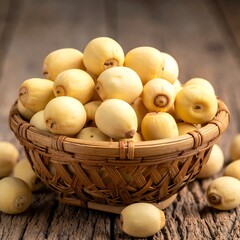 Fresh, pale yellow fruits in a woven basket