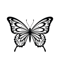 Elegant butterfly silhouette with ornate symmetrical wings on a white background. EPS 10.