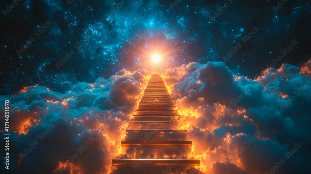 Aufkleber a staircase leading through the clouds to bright sunlight. it symbolizes a path or transition to som