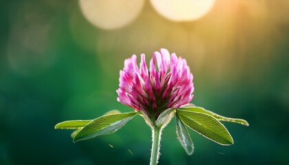 Wild Red Clover Flower Isolated Trifolium Pratense With Green Nature Background