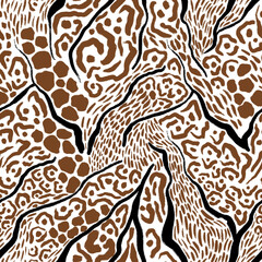 Leopard, zebra and giraffe pattern design. Hand drawn leopard zebra and giraffe pattern design. For textile and print. White background.