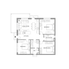 Modern apartment floor plan design with bedrooms kitchen living room and bathroom layout for real estate on transparent background