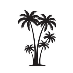 Silhouette of tropical palm trees in curved line composition on a white background. EPS 10.