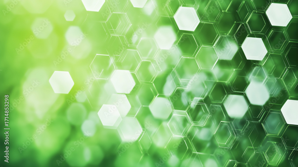 Aufkleber green hexagonal pattern with blurred background and light effects for design, detailed image