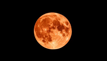 Glowing Orange Full Moon Hovering Against Transparent Background Revealing Lunar Surface Details And Ethereal Luminescence