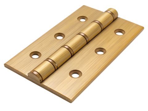 A shiny brass hinge isolated on transparent background