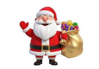 3d cheerful santa claus with gift bag