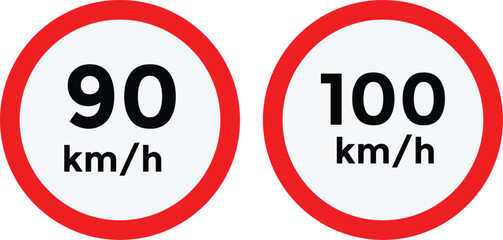 Speed limit sign km h icon set vector illustration. 10, 20, 30, 40, 50, 60, 70, 80, 90, 100, 110, 120, 130, 140, 150, 160 km h icon. Speed limit road sign icon set.
