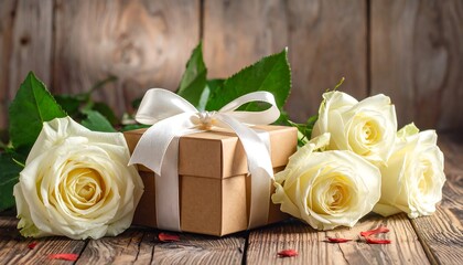 Gift box with white roses