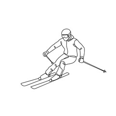 Skiing athlete in action with gear on a snowy mountain slope  