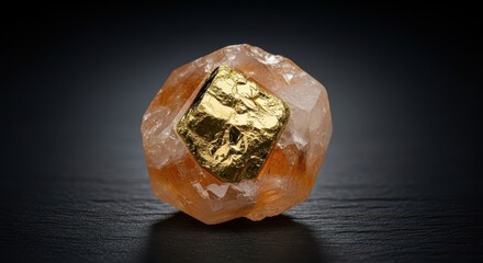 Natural Gold Nugget Embedded in Quartz Mineral Specimen