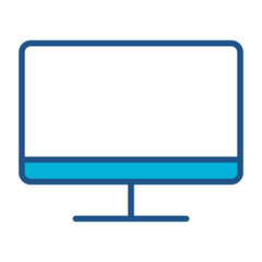 Computer In Blue Monochrome Flat Design, Vector Illustration