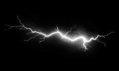 Dramatic lightning bolt illuminating dark sky during stormy weather, high quality image