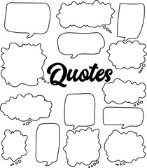 Various handdrawn blank speech bubbles frame the word Quotes against a transparent backdrop