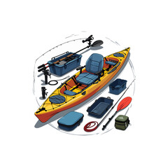 Naklejka premium Kayak Fishing Setup: Gear & Accessories for Anglers