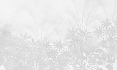 Gray Botanical Palm and Tropical Flowers Wall Mural – Neutral Watercolor Wallpaper
