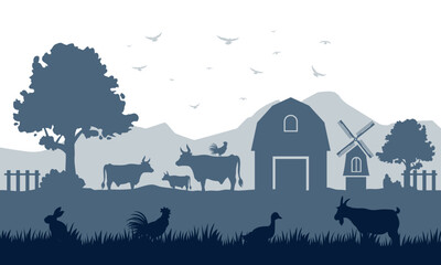 Farm Animal Silhouette Scene ...