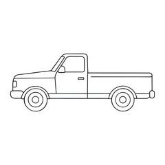 A fun side-view of a pickup truck coloring page featuring detailed wheels, body, and cargo area, perfect for kids and truck enthusiasts to color and enjoy.
