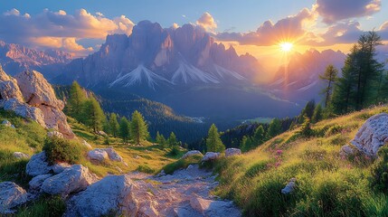 Mountain landscape sunrise panorama