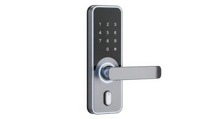 Modern smart lock with digital keypad and fingerprint scanner for enhanced home security and seamless access control solutions isolated on white background