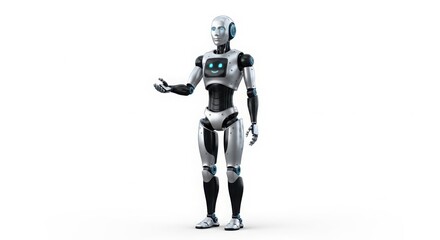 Modern humanoid robot offers service in sleek futuristic design ui ux concept isolated on white background