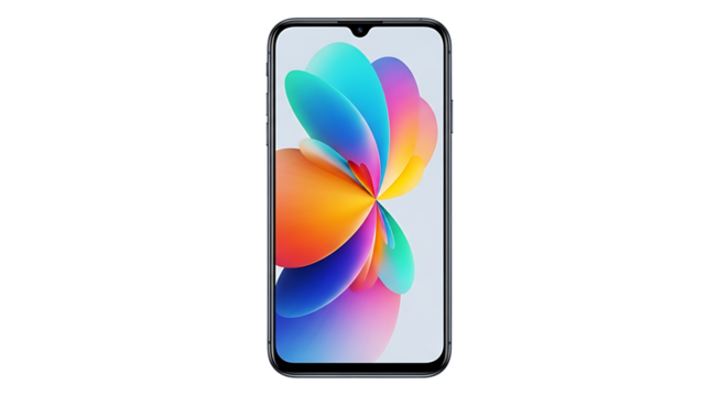 Stock photo of a smartphone with colorful wallpaper background for mobile phone product photography display mockup transparent background