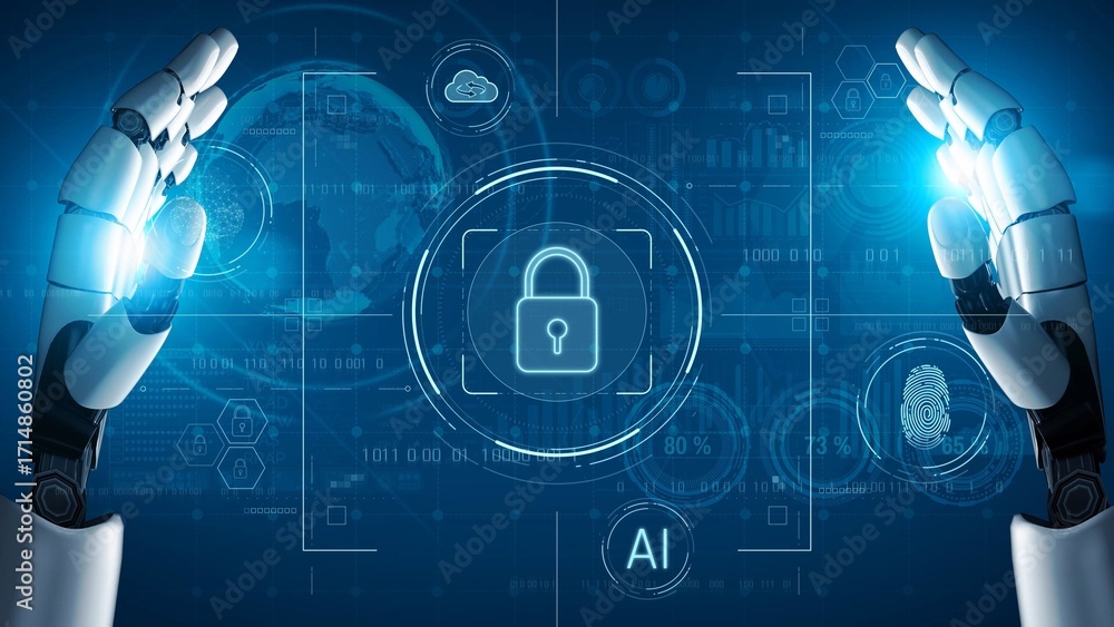 Poster ai securing digital access through biometric authentication, protecting identity, monitoring threats