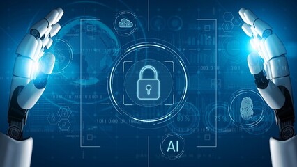 AI securing digital access through biometric authentication, protecting identity, monitoring...
