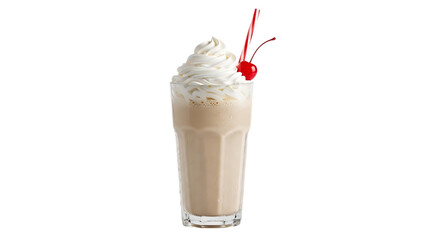 Delicious milkshake dessert with cherry and whipped cream perfect for summer drink and sweet treat cravings transparent background