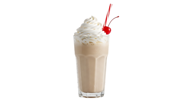 Delicious milkshake dessert with cherry and whipped cream perfect for summer drink and sweet treat cravings transparent background