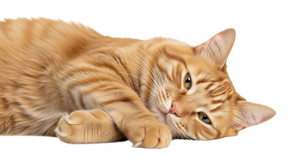 Orange tabby cat sleeping cute feline pet animal domestic kitty ginger kitten lazy relaxing portrait 100 char transparent background