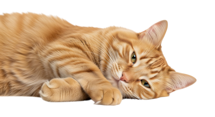 Orange tabby cat sleeping cute feline pet animal domestic kitty ginger kitten lazy relaxing portrait 100 char transparent background