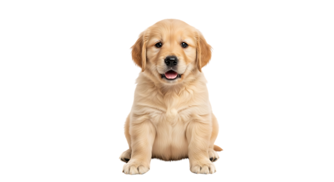 Golden retriever puppy cute dog adorable pet canine breed domestic animal friend family companion happy sitting transparent background