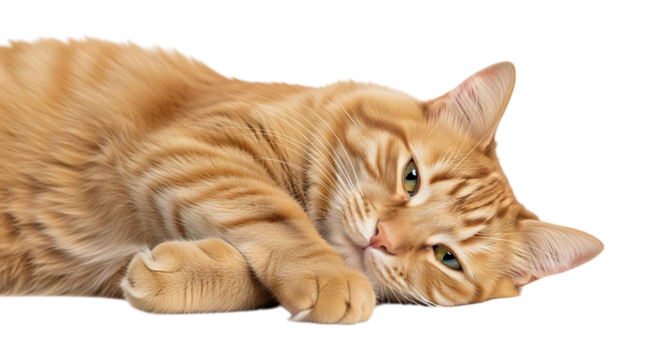 Orange tabby cat sleeping cute feline pet animal domestic kitty ginger kitten lazy relaxing portrait 100 char transparent background