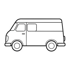 A fun van cartoon coloring page featuring a cute, cheerful van with big wheels and smiling details, perfect for kids to color and spark creativity.
