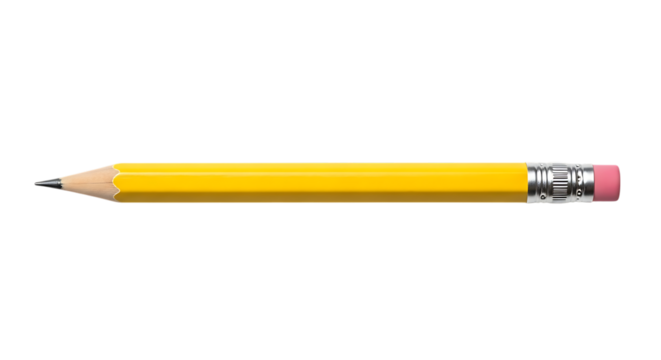 Yellow pencil graphite writing drawing office school supplies stationery education tool close up isolated 100 transparent background