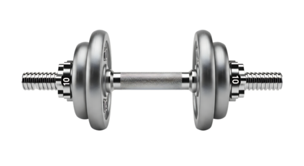 Dumbbell weight training equipment for strength fitness exercise workout bodybuilding gym equipment silver metal transparent background