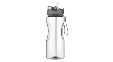 Clear plastic water bottle with straw for hydration and fitness sports and outdoor activities drinkware transparent background