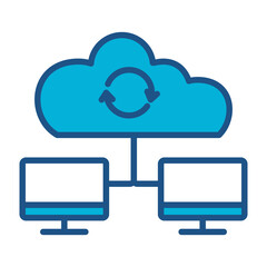 Computer Icon In Blue Monochrome Flat Design, Vector Illustration