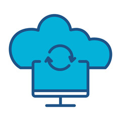 Cloud Storage Icon In Blue Monochrome Flat Design, Vector Illustration