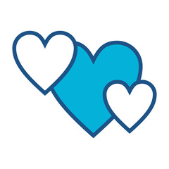 Hearts Icon In Blue Monochrome Flat Design, Vector Illustration