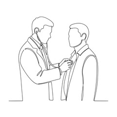 Doctor examining patient chest with stethoscope continuous line art