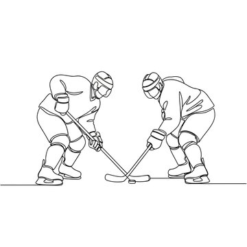 hockey players in continuous line art clip art preview