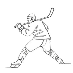 Continuous line drawing of a hockey player in action © Saharia